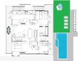 Main level floor plan and pool area